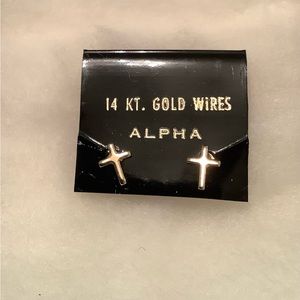 NEW 14 KT Gold Wires Latin Cross earrings unisex